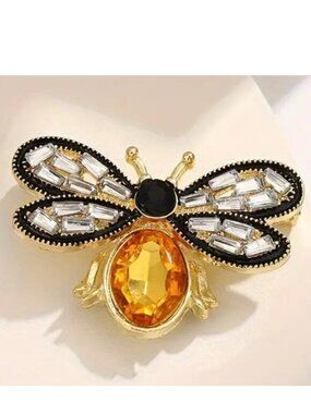 Bee Brooch Rhinestone Pin Stylish Hollywood Glam Bumble Insect Sparkle Stunning